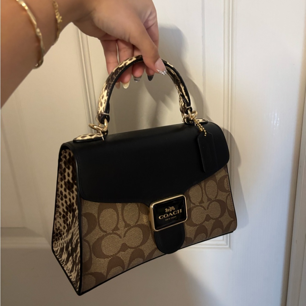 Coach Black and Khaki Pepper Satchel Handbag